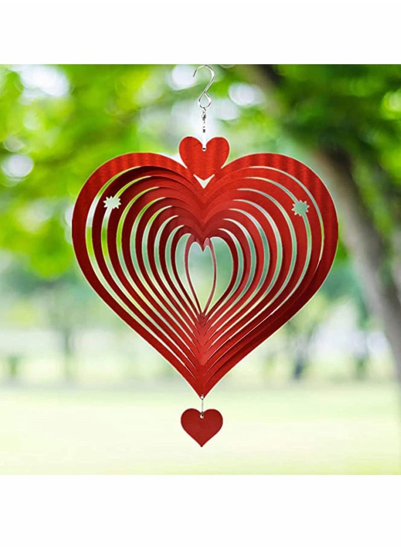 SYOSI - Wind Spinner 3D Art Garden Decor Stainless Steel Metal Sculptures Outdoor Decoration Gifts Red Love Heart Catchers - Image 1
