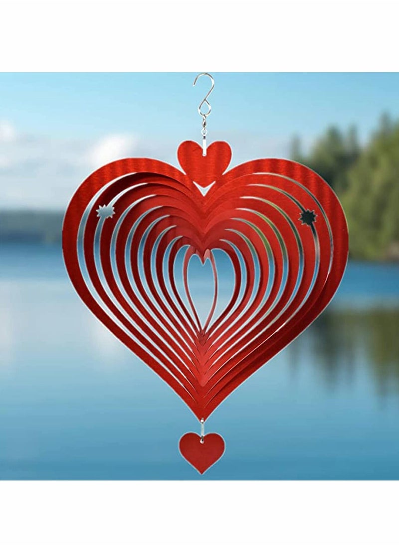 SYOSI - Wind Spinner 3D Art Garden Decor Stainless Steel Metal Sculptures Outdoor Decoration Gifts Red Love Heart Catchers - Image 1