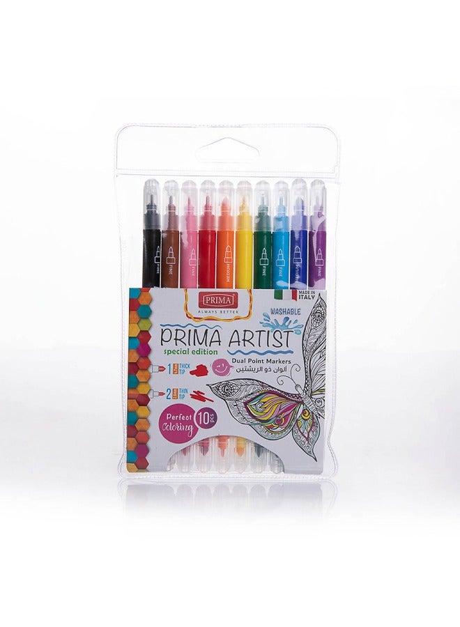 بريما أقلام رسم مائية مزدوجة الرأس  10 قطع × 12 عبوة - 120 قطعة - 10 ألوان قابلة للغسل — رأس عريض 4.7مم ورأس دقيق 2.6مم لدقة وتدرجات مبهرة، حبر إيطالي سريع الجفـا، قبضة مريحة، 12 حبة في الكرتون - Image 1