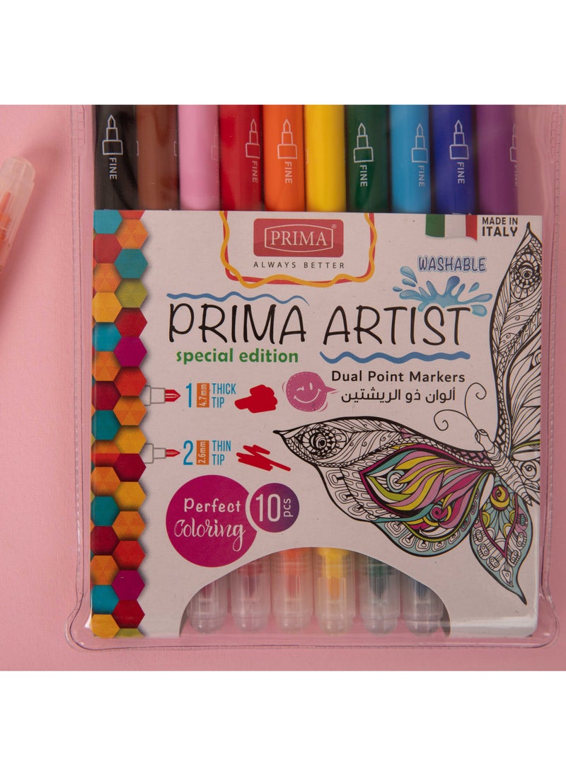 بريما أقلام رسم مائية مزدوجة الرأس  10 قطع × 12 عبوة - 120 قطعة - 10 ألوان قابلة للغسل — رأس عريض 4.7مم ورأس دقيق 2.6مم لدقة وتدرجات مبهرة، حبر إيطالي سريع الجفـا، قبضة مريحة، 12 حبة في الكرتون - Image 3