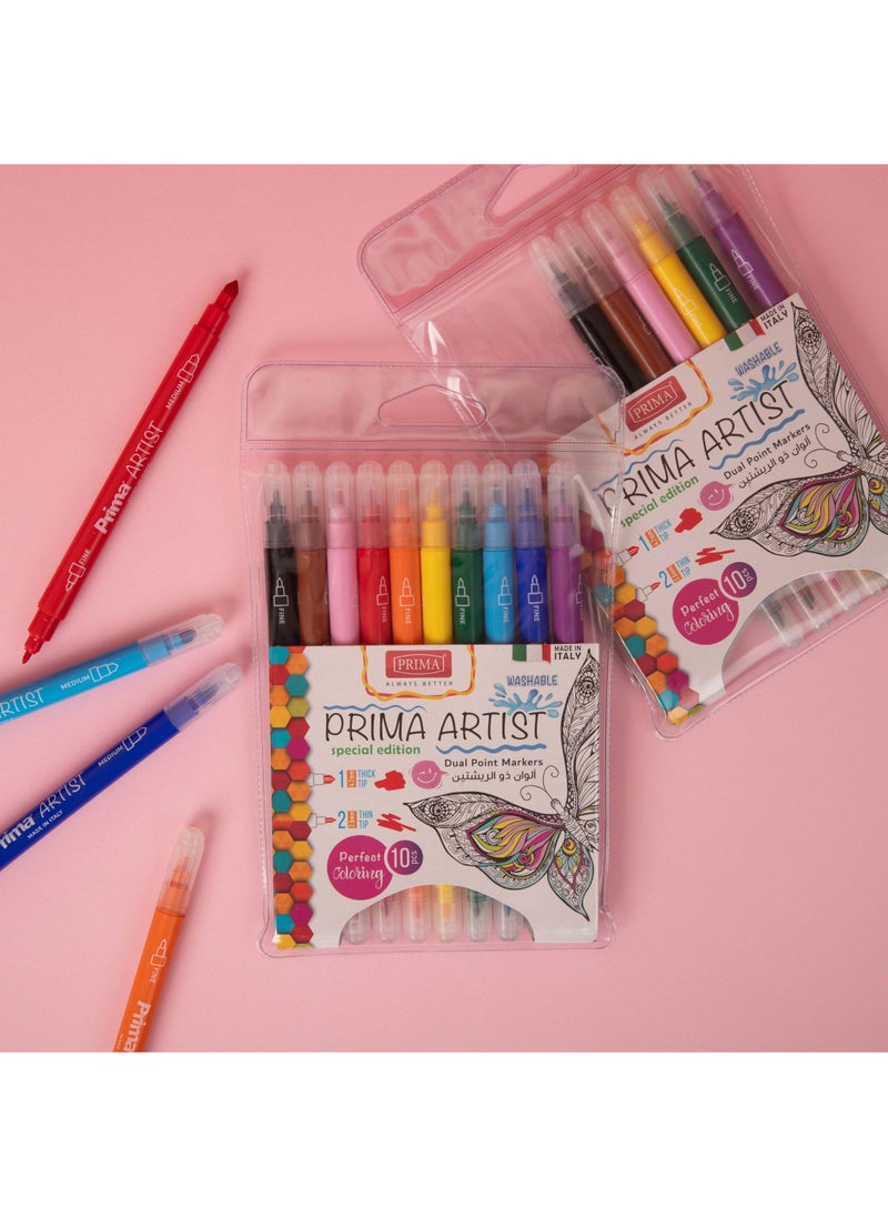 بريما أقلام رسم مائية مزدوجة الرأس  10 قطع × 12 عبوة - 120 قطعة - 10 ألوان قابلة للغسل — رأس عريض 4.7مم ورأس دقيق 2.6مم لدقة وتدرجات مبهرة، حبر إيطالي سريع الجفـا، قبضة مريحة، 12 حبة في الكرتون - Image 5