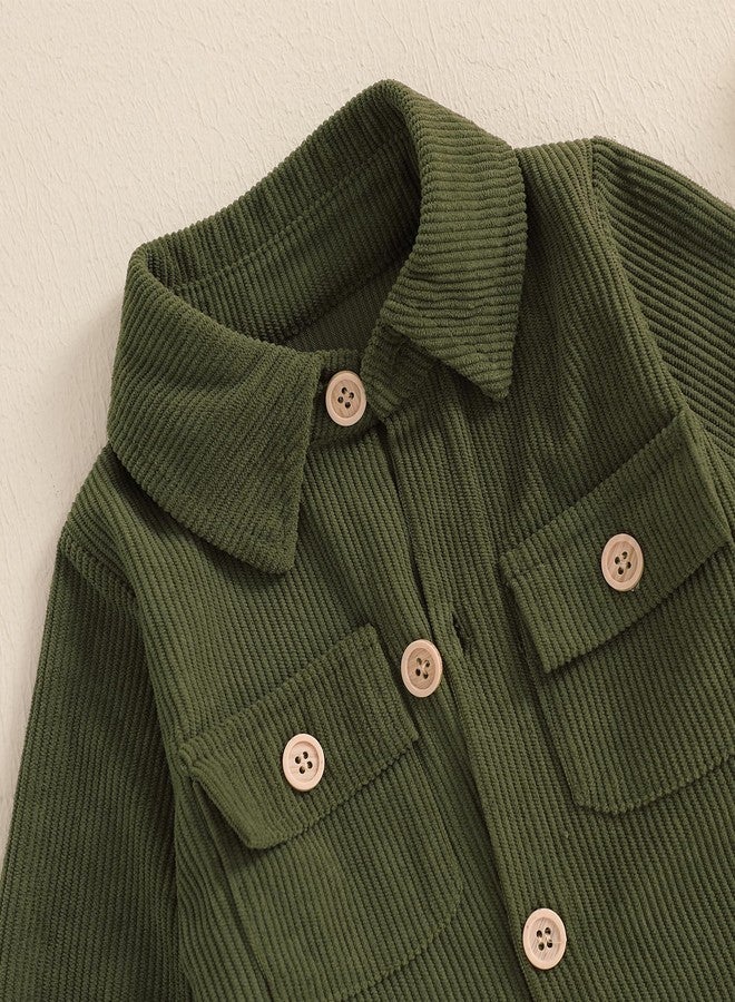Karuedoo Newborn Baby Boy Girl Clothes Corduroy Long Sleeve Button Up Romper Jumpsuit Collared Bodysuit Fall Winter Outfit (Army Green, 6-9 Months) - Image 5