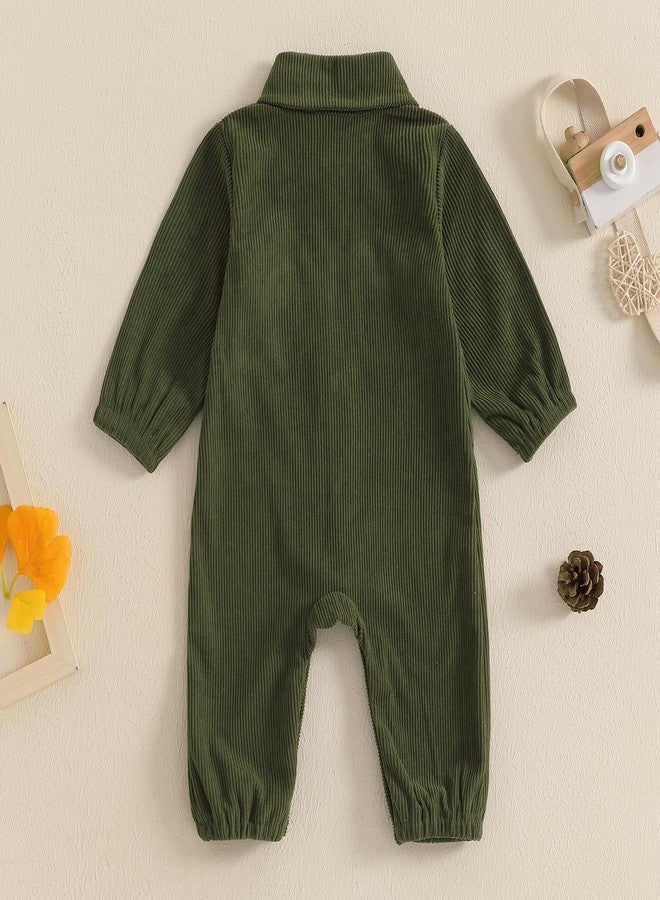 Karuedoo Newborn Baby Boy Girl Clothes Corduroy Long Sleeve Button Up Romper Jumpsuit Collared Bodysuit Fall Winter Outfit (Army Green, 6-9 Months) - Image 3