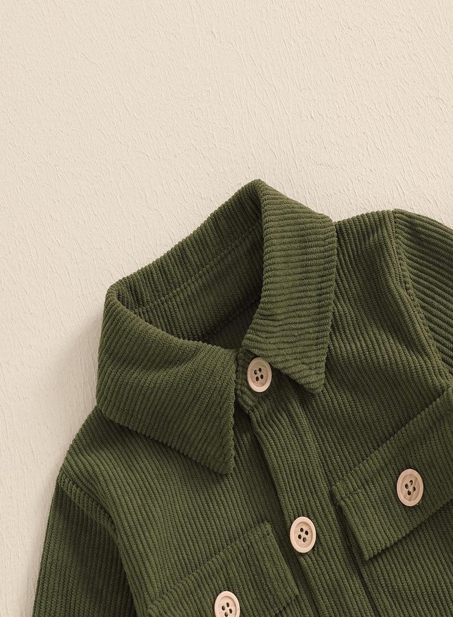 Karuedoo Newborn Baby Boy Girl Clothes Corduroy Long Sleeve Button Up Romper Jumpsuit Collared Bodysuit Fall Winter Outfit (Army Green, 6-9 Months) - Image 4