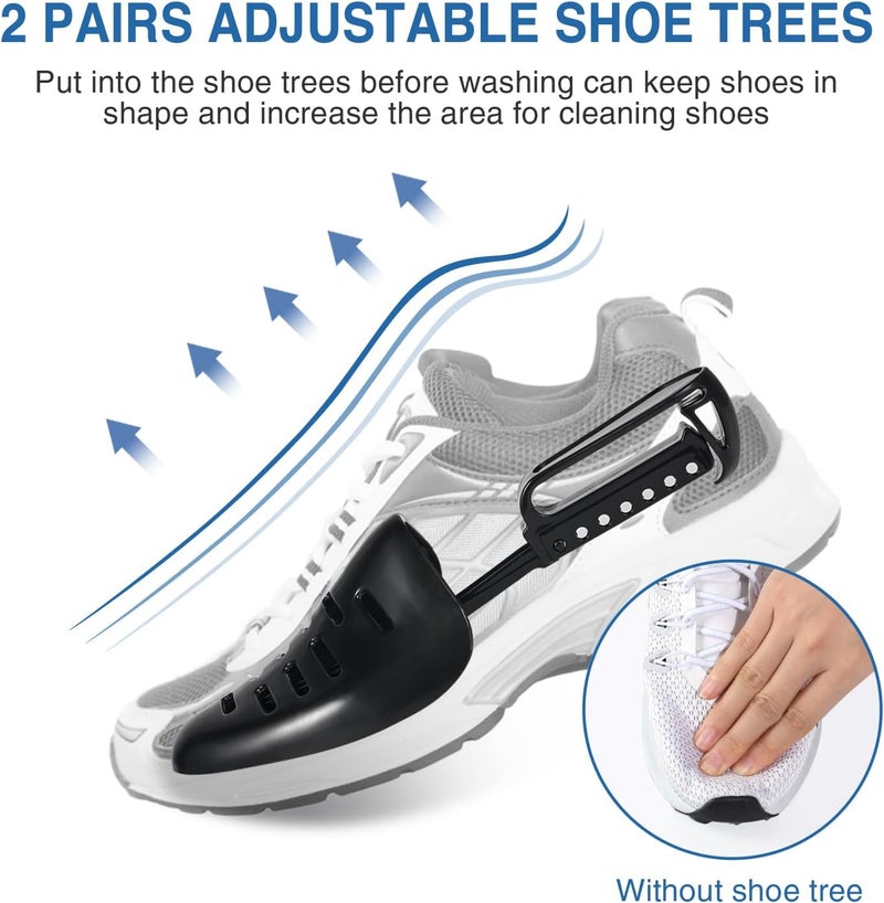 Teletrogy Shoe Washing Machine Bag 2Pcs, Fluffy Fibers 360° Wrap-around Cleaning, 2 Pairs Adjustable Shoe Trees, Laundry Bag with Durable Hidden Zipper, Blue - Image 4