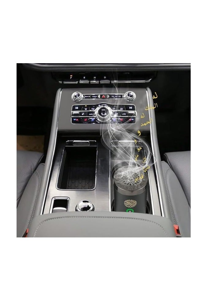 حومة مبخرة بخور للسيارة مع مكبر صوت للقرآن الكريم 2 في 1 محمولة وموزعة للروائح العربية الإلكترونية مع مكبر صوت للقرآن الكريم ومبخرة بخور USB-C قابلة لإعادة الشحن للسيارة والمكتب والمنزل وغرفة النوم أسطوانية كبيرة - Image 2