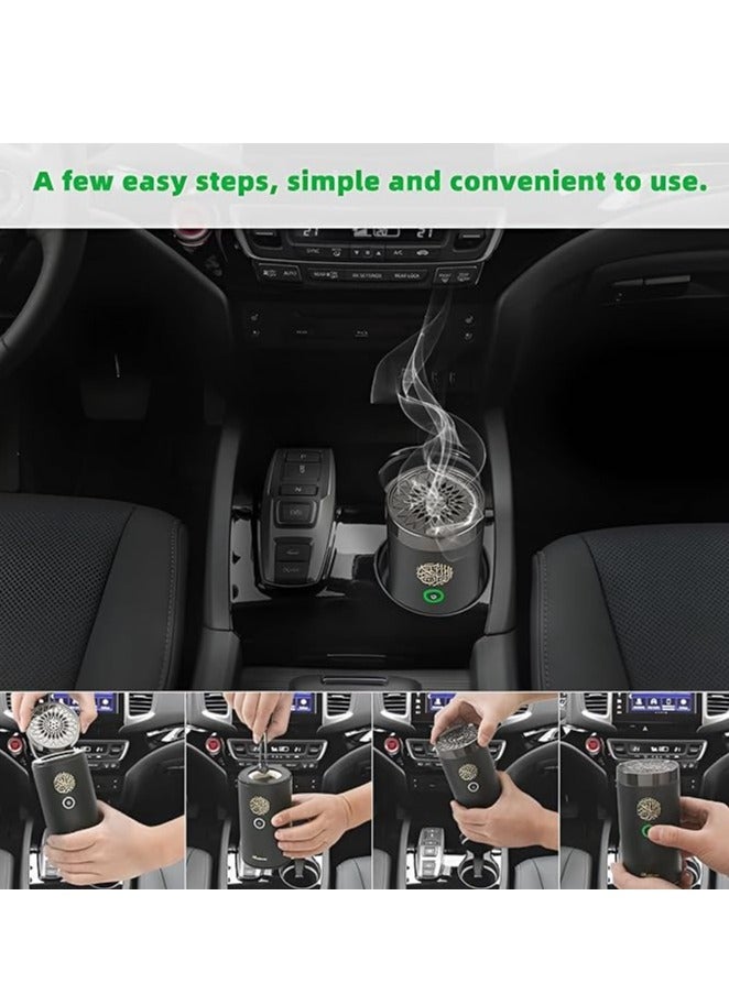 حومة مبخرة بخور للسيارة مع مكبر صوت للقرآن الكريم 2 في 1 محمولة وموزعة للروائح العربية الإلكترونية مع مكبر صوت للقرآن الكريم ومبخرة بخور USB-C قابلة لإعادة الشحن للسيارة والمكتب والمنزل وغرفة النوم أسطوانية كبيرة - Image 3