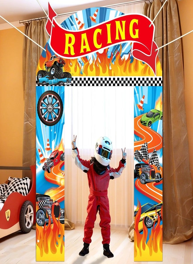 MinFyberd 3Pcs Race Car Party Door Banner Hot Car Party Decorations Racing Truck Birthday Party Door Covers Racing Wheels Game Backdrops Hot Racing Car Porch Sign for Kids Boys Birthday Party Supplies - Image 5