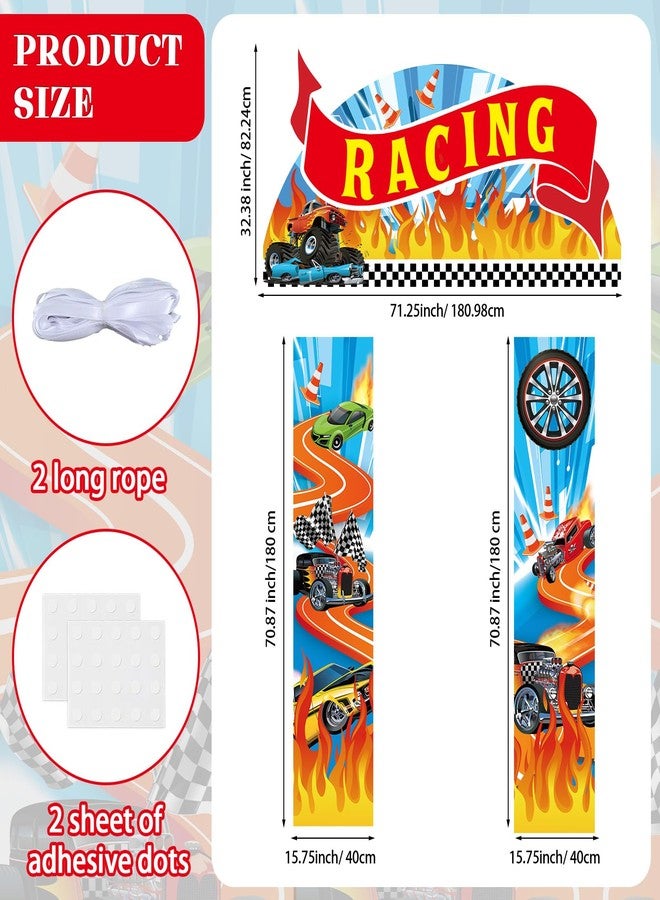 MinFyberd 3Pcs Race Car Party Door Banner Hot Car Party Decorations Racing Truck Birthday Party Door Covers Racing Wheels Game Backdrops Hot Racing Car Porch Sign for Kids Boys Birthday Party Supplies - Image 2
