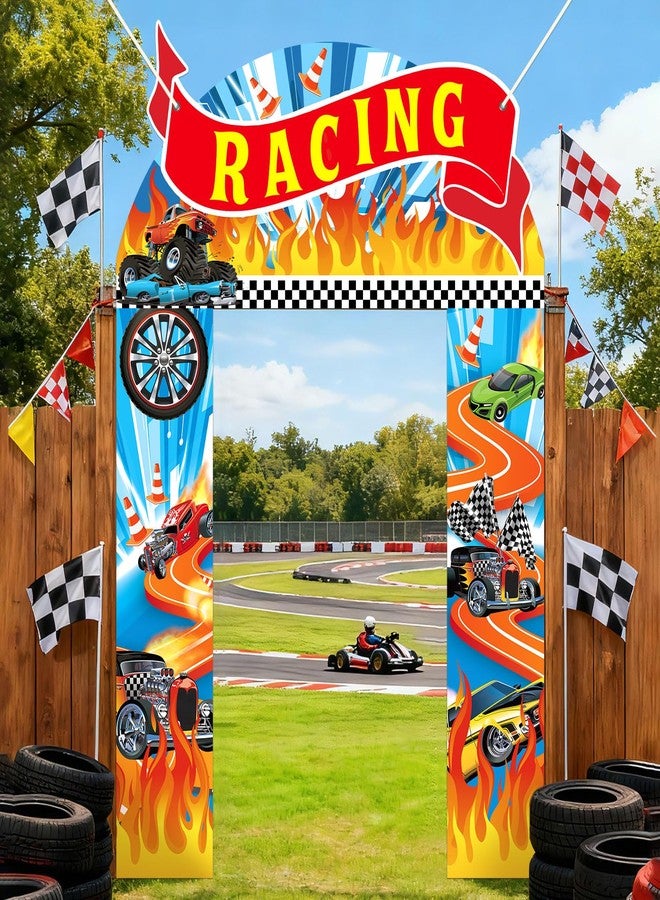 MinFyberd 3Pcs Race Car Party Door Banner Hot Car Party Decorations Racing Truck Birthday Party Door Covers Racing Wheels Game Backdrops Hot Racing Car Porch Sign for Kids Boys Birthday Party Supplies - Image 4