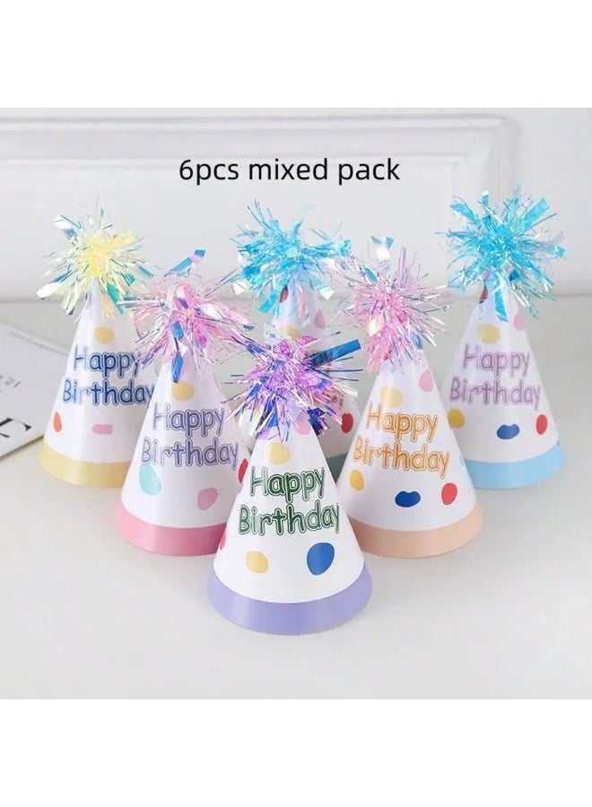 Birthday Party Decoration Paper Hats Set of 6 Colorful and Cheerful Designs Lightweight and Comfortable to Wear - Image 1