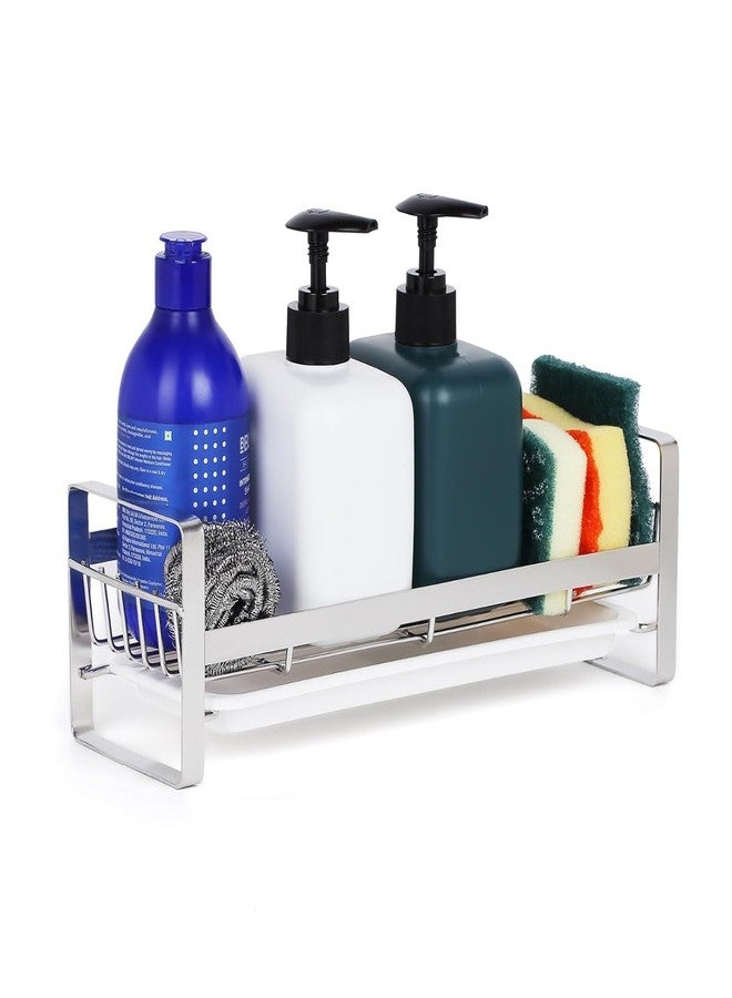 ACUDY Large Stainless Steel Sink Cleaning Caddy Organizer with Removable Tray – 30x9.5x9.5 cm – Kitchen Sponge Holder, Countertop or Wall Mount Organizer for Sink & Bath Accessories (Silver) - Image 5