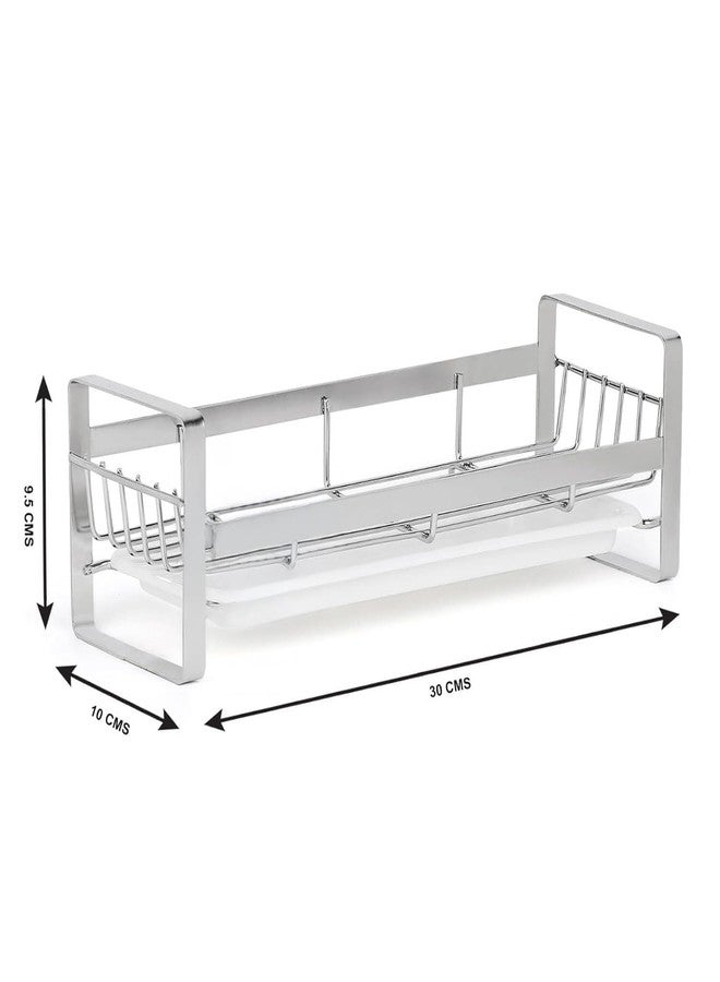 ACUDY Large Stainless Steel Sink Cleaning Caddy Organizer with Removable Tray – 30x9.5x9.5 cm – Kitchen Sponge Holder, Countertop or Wall Mount Organizer for Sink & Bath Accessories (Silver) - Image 2