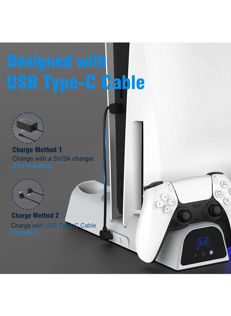 MissTiara - PS5 3-Speed Adjustable Silent Fans Cooling Stand with 2 Controller Charger Station and 11 Games Slots for PS5 Disc and Digital Editions - Image 1