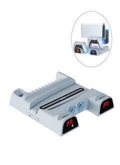 PS5 3-Speed Adjustable Silent Fans Cooling Stand with 2 Controller Charger Station and 11 Games Slots for PS5 Disc and Digital Editions