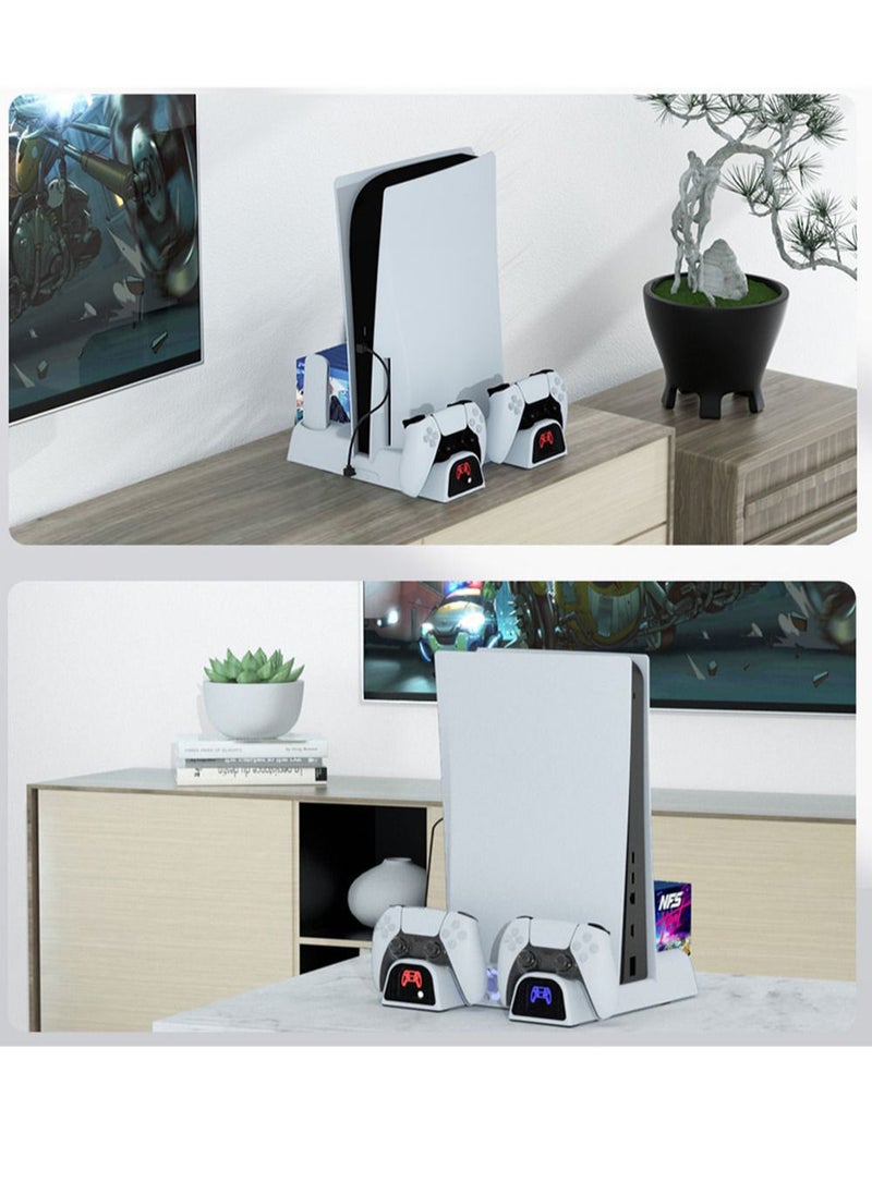 MissTiara - PS5 3-Speed Adjustable Silent Fans Cooling Stand with 2 Controller Charger Station and 11 Games Slots for PS5 Disc and Digital Editions - Image 1