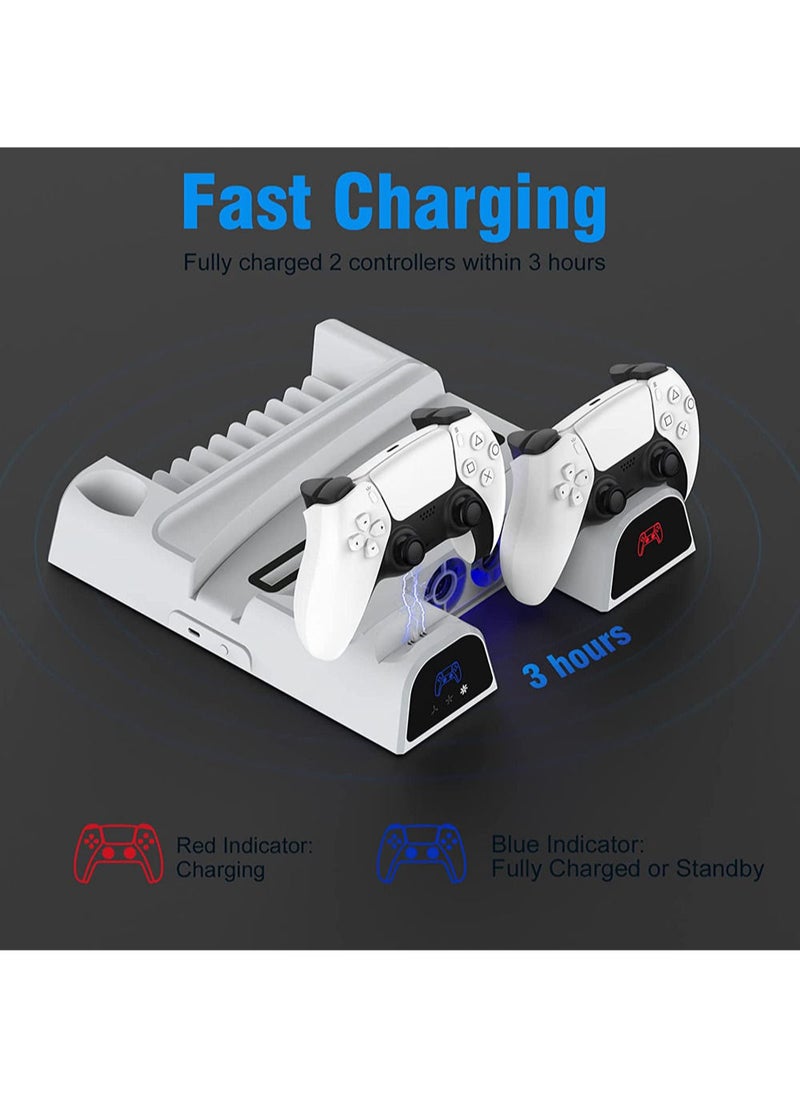 MissTiara - PS5 3-Speed Adjustable Silent Fans Cooling Stand with 2 Controller Charger Station and 11 Games Slots for PS5 Disc and Digital Editions - Image 1