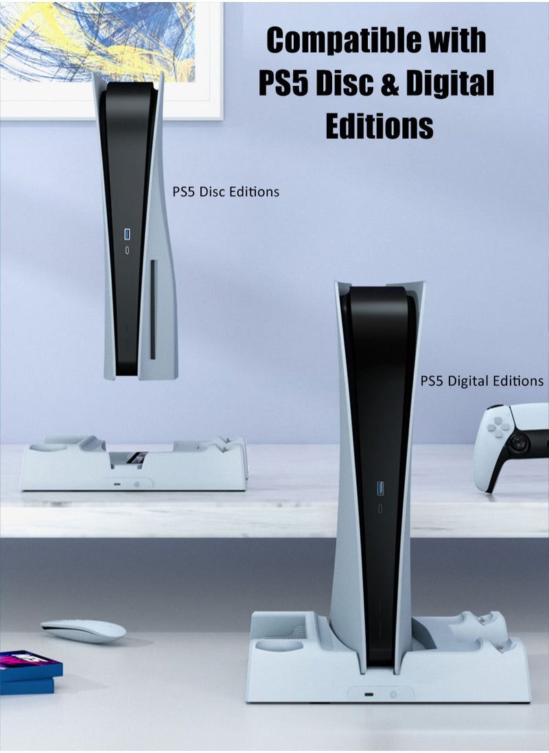 MissTiara - PS5 3-Speed Adjustable Silent Fans Cooling Stand with 2 Controller Charger Station and 11 Games Slots for PS5 Disc and Digital Editions - Image 1