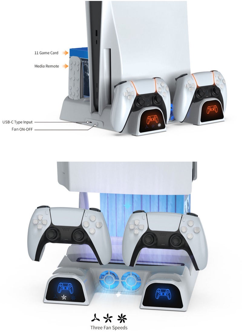MissTiara - PS5 3-Speed Adjustable Silent Fans Cooling Stand with 2 Controller Charger Station and 11 Games Slots for PS5 Disc and Digital Editions - Image 1