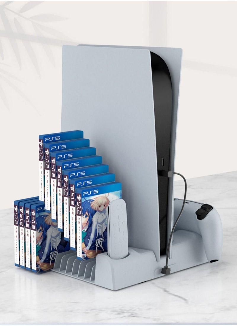 MissTiara - PS5 3-Speed Adjustable Silent Fans Cooling Stand with 2 Controller Charger Station and 11 Games Slots for PS5 Disc and Digital Editions - Image 1