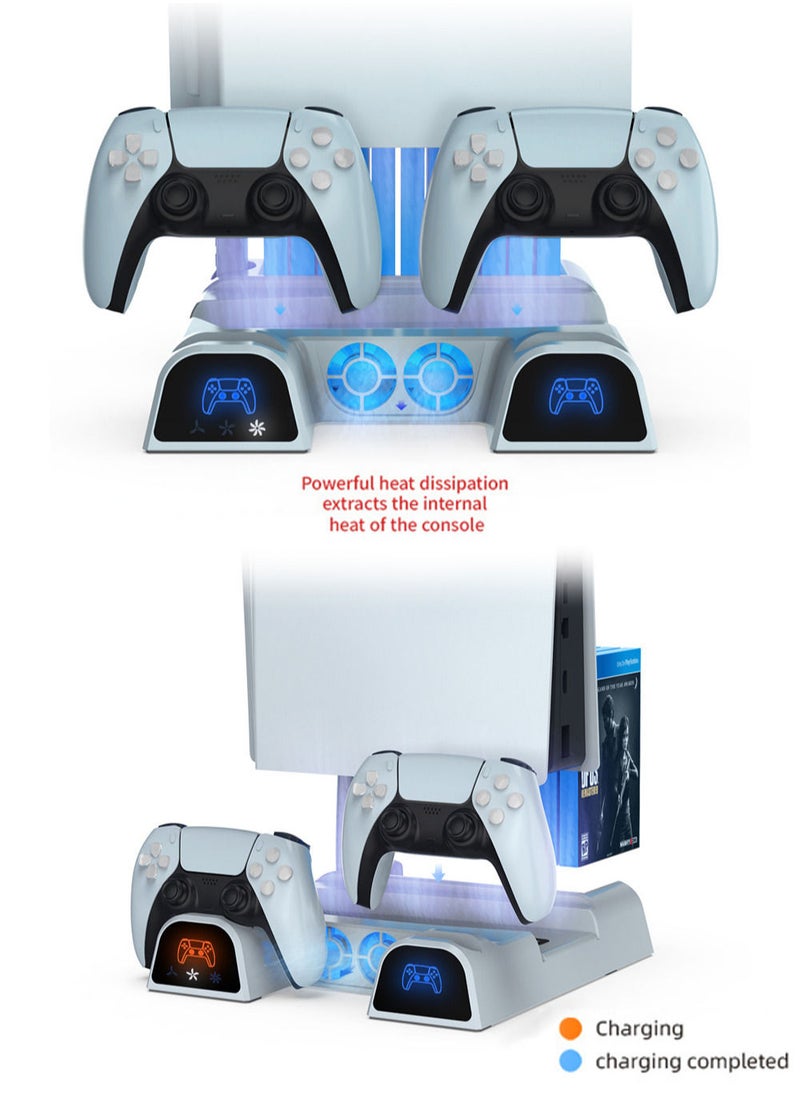 MissTiara - PS5 3-Speed Adjustable Silent Fans Cooling Stand with 2 Controller Charger Station and 11 Games Slots for PS5 Disc and Digital Editions - Image 1