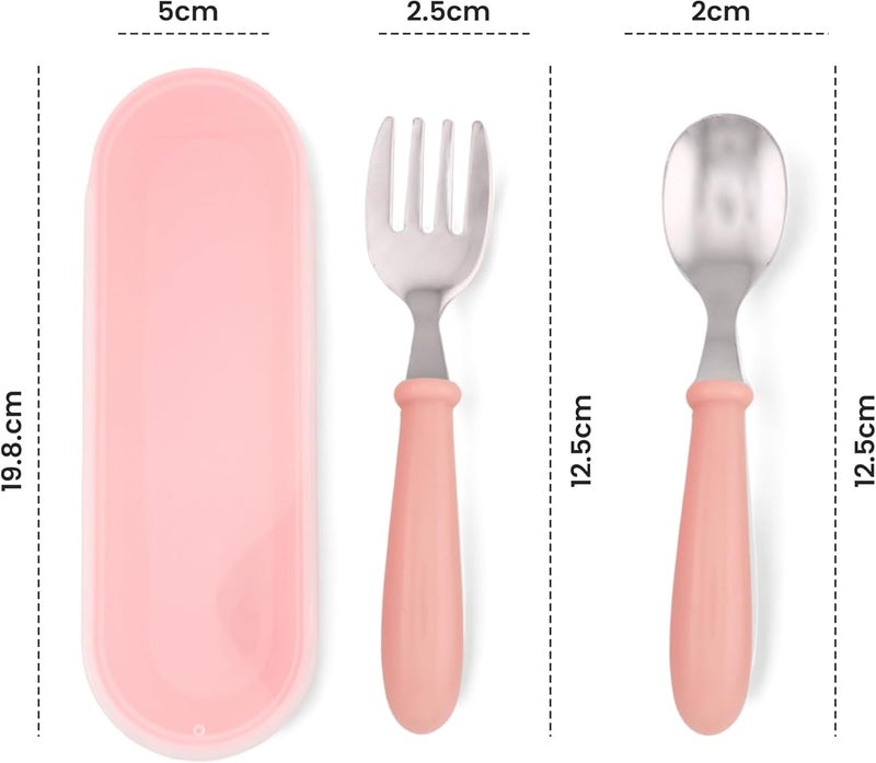 BrainGiggles Kids Cutlery Set with Case, Round Edge Stainless Steel, BPA Free Spoon & Fork, Hygienic 304 Stainless Steel for School, Picnic, Outing (Pack of 1, Pink) - Image 4