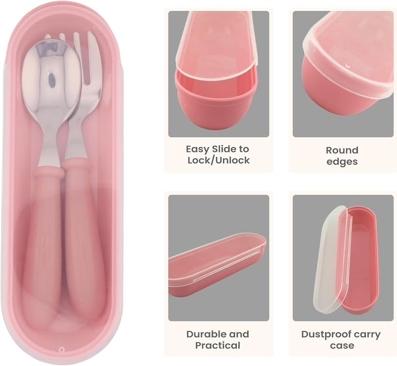 BrainGiggles Kids Cutlery Set with Case, Round Edge Stainless Steel, BPA Free Spoon & Fork, Hygienic 304 Stainless Steel for School, Picnic, Outing (Pack of 1, Pink) - Image 5