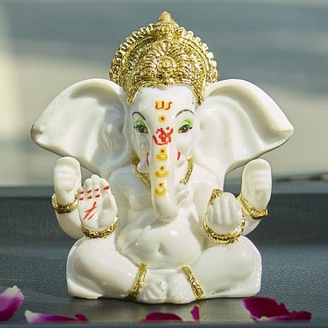 ESPLANADE Resin Ganesh Murti for Car Dashboard Ganesha Idol for Home Temple & Office Desk Décor, Ganpati Miniature Statue for Mandir (3.7" Inches) - Image 1