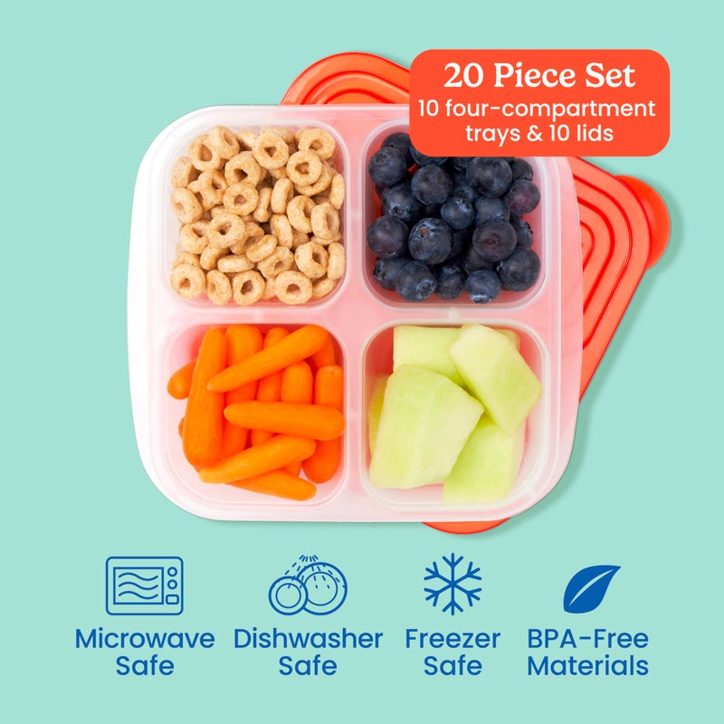 Bentgo Easyboxes 4-Compartment Snack Containers - 20-Piece Set with 10 Trays & 10 Custom-Fit Lids to Seal in Freshness - Reusable Food Storage & Meal Prep Bento BPA-Free Containers (Classic) - Image 3