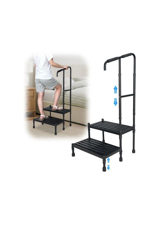 NEAUDE RV Step Stool with Handle Mobile Home Stairs Outdoor Camper Travel Trailer Prefab Stabilizer Stair with Railing Front Porch Entry Handicap Camping Exterior Ladder Steps Universal - Image 1