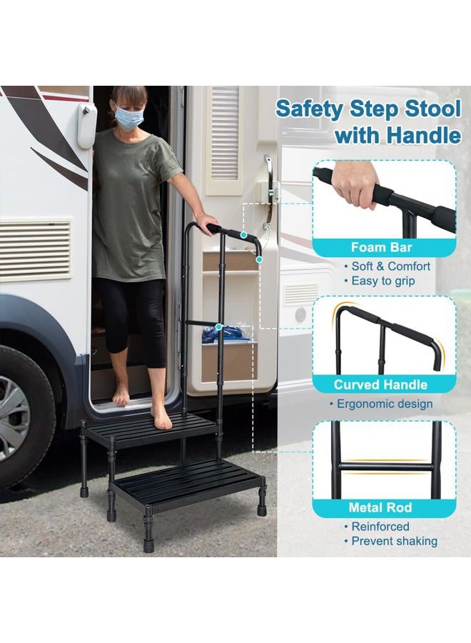 NEAUDE RV Step Stool with Handle Mobile Home Stairs Outdoor Camper Travel Trailer Prefab Stabilizer Stair with Railing Front Porch Entry Handicap Camping Exterior Ladder Steps Universal - Image 3