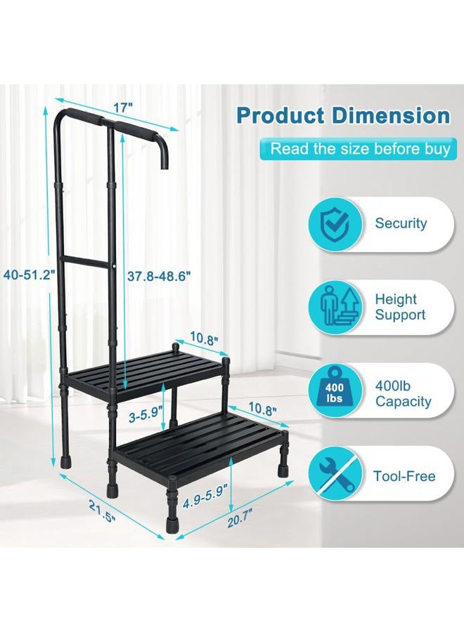 NEAUDE RV Step Stool with Handle Mobile Home Stairs Outdoor Camper Travel Trailer Prefab Stabilizer Stair with Railing Front Porch Entry Handicap Camping Exterior Ladder Steps Universal - Image 4
