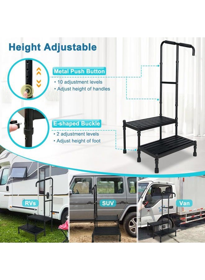 NEAUDE RV Step Stool with Handle Mobile Home Stairs Outdoor Camper Travel Trailer Prefab Stabilizer Stair with Railing Front Porch Entry Handicap Camping Exterior Ladder Steps Universal - Image 5