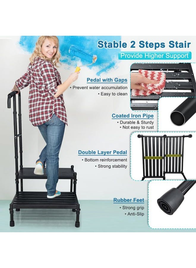 NEAUDE RV Step Stool with Handle Mobile Home Stairs Outdoor Camper Travel Trailer Prefab Stabilizer Stair with Railing Front Porch Entry Handicap Camping Exterior Ladder Steps Universal - Image 2