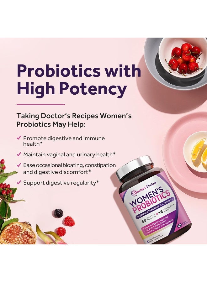 Doctor's Recipes Omnirecipes Probiotic For Women, 60 Caps 50 Billion Cfu 16 Strains, With Organic Prebiotics Cranberry For Digestive Immune Vaginal & Urinary Health, Shelf Stable, Delayed Release, No Soy Gluten Dairy - Image 3