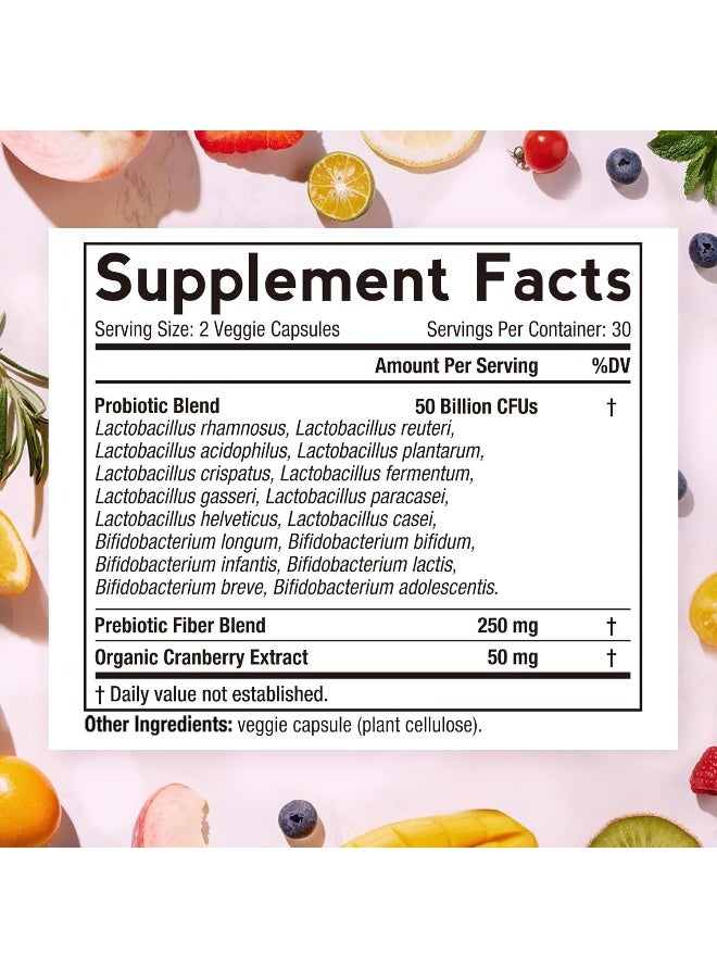 Doctor's Recipes Omnirecipes Probiotic For Women, 60 Caps 50 Billion Cfu 16 Strains, With Organic Prebiotics Cranberry For Digestive Immune Vaginal & Urinary Health, Shelf Stable, Delayed Release, No Soy Gluten Dairy - Image 2