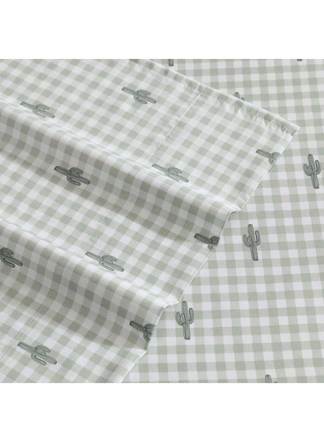 Wrangler Full Sheet Set, Super Soft & Cozy Bedding with Matching Sham(s), Casual Home Decor, Oeko-Tex Certified (Cactus Gingham Green, Full) - Image 3