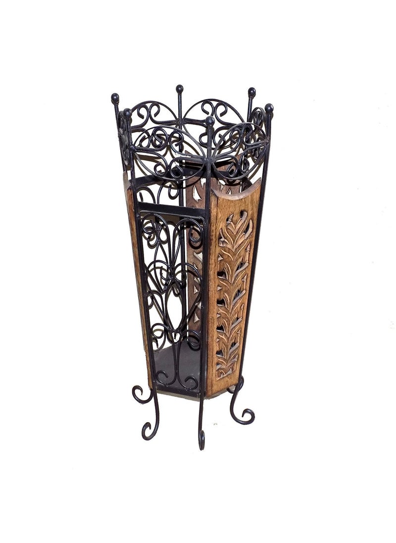 Generic Wooden Wrought Iron Corner Vase Vase Planter Umbrella Stand 