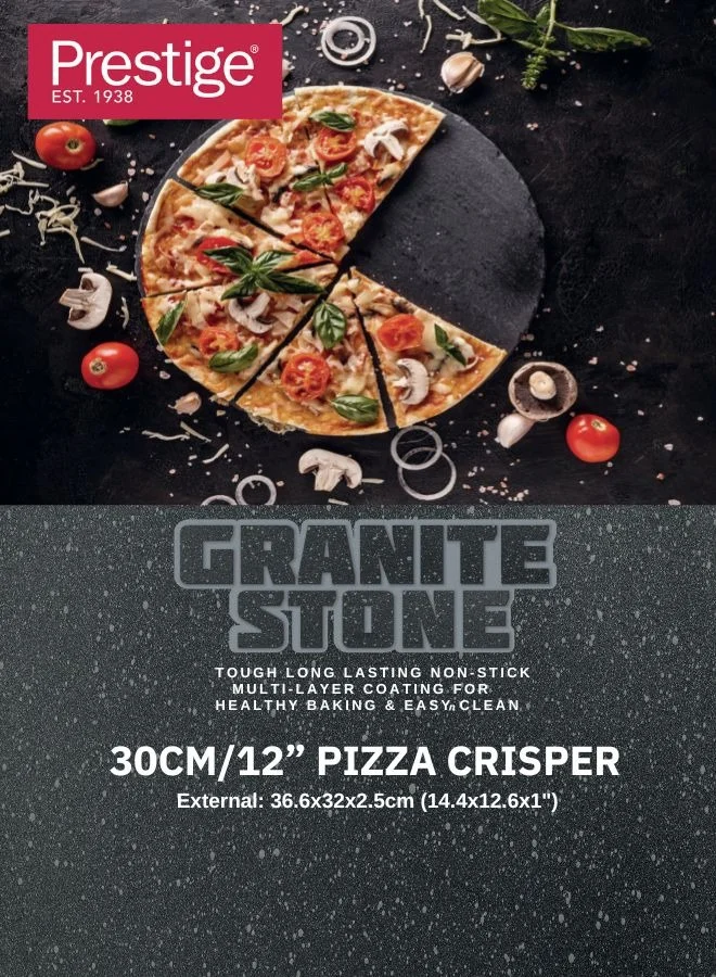 Prestige Prestige Granite  12-Inch Pizza Crisper Pan with Carbon Steel Coating for Home Oven Baking | Premium Quality Non-Stick Pizza Tray PR48777