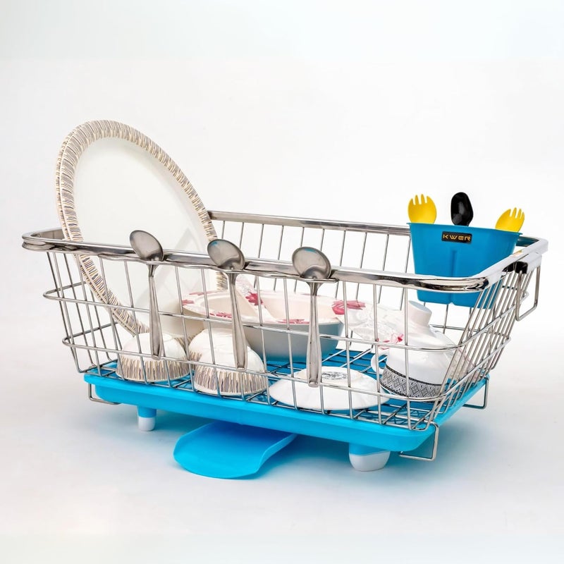 KWER Stainless Steel Utensil Basket Drainer Dish Drainer Basket with Tray for Kitchen Vessel Drainer Rack Dish Drying Rack with Tray and Cutlery Holder 43X56X24 Cm - Image 1