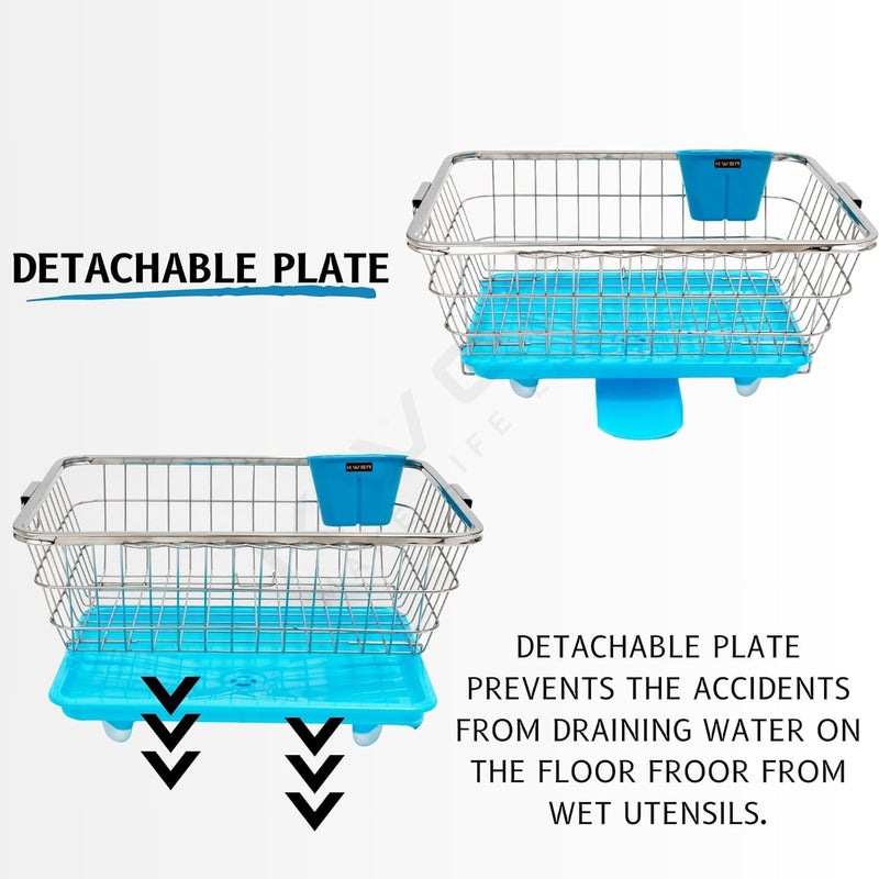 KWER Stainless Steel Utensil Basket Drainer Dish Drainer Basket with Tray for Kitchen Vessel Drainer Rack Dish Drying Rack with Tray and Cutlery Holder 43X56X24 Cm - Image 4