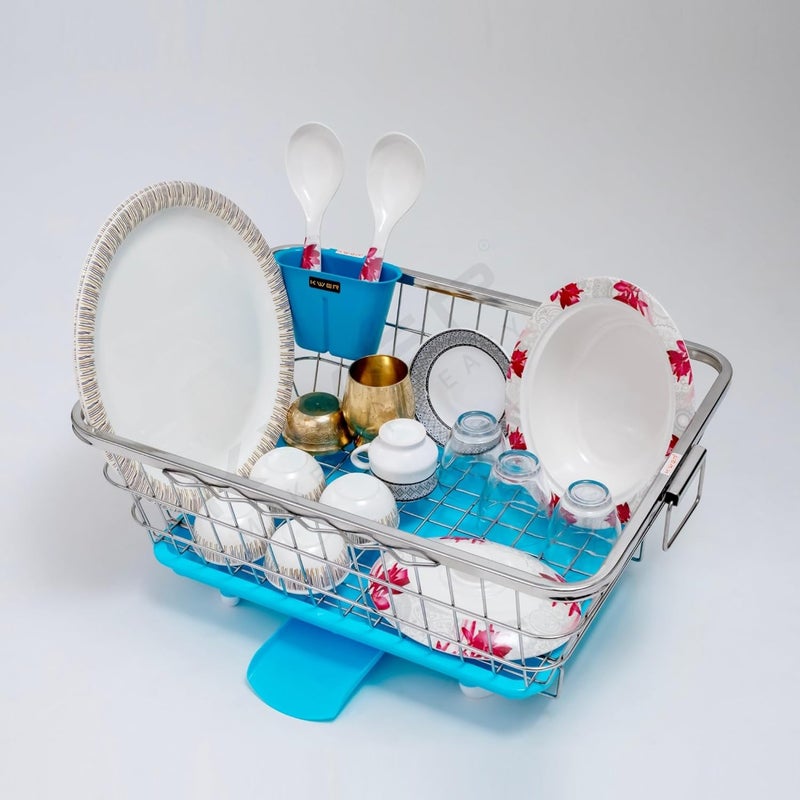 KWER Stainless Steel Utensil Basket Drainer Dish Drainer Basket with Tray for Kitchen Vessel Drainer Rack Dish Drying Rack with Tray and Cutlery Holder 43X56X24 Cm - Image 2