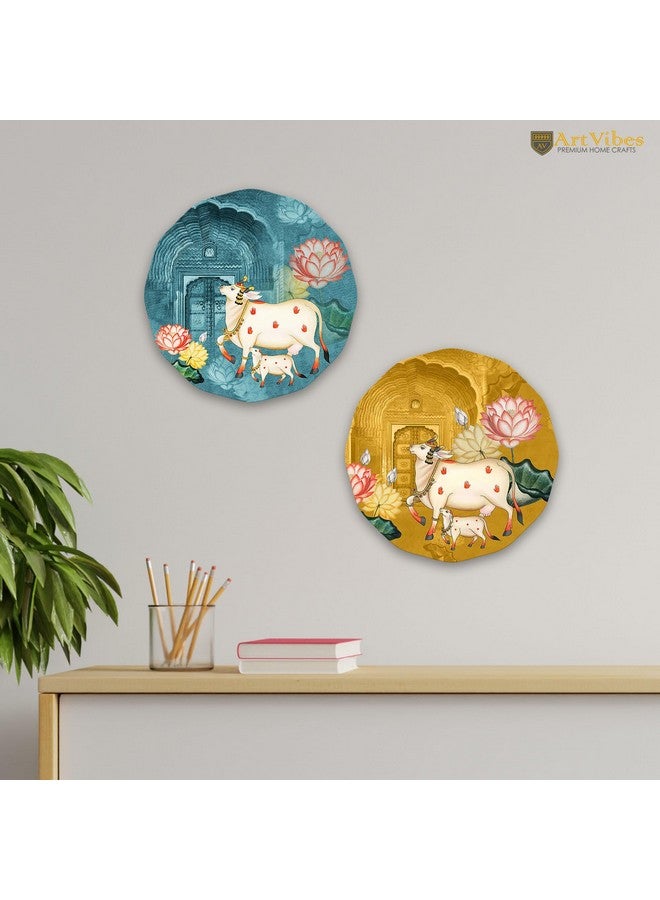 Artvibes Pichwai Round Shape Wooden Wall Hanging Decor|Modern Wall Decoration Artworks For Home|Door Hanging Designer Painting Art Item(WH_8813NN) - Image 2