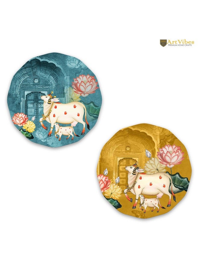 Artvibes Pichwai Round Shape Wooden Wall Hanging Decor|Modern Wall Decoration Artworks For Home|Door Hanging Designer Painting Art Item(WH_8813NN) - Image 4