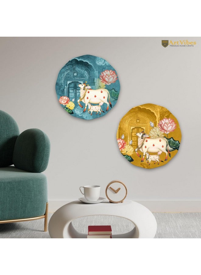 Artvibes Pichwai Round Shape Wooden Wall Hanging Decor|Modern Wall Decoration Artworks For Home|Door Hanging Designer Painting Art Item(WH_8813NN) - Image 3