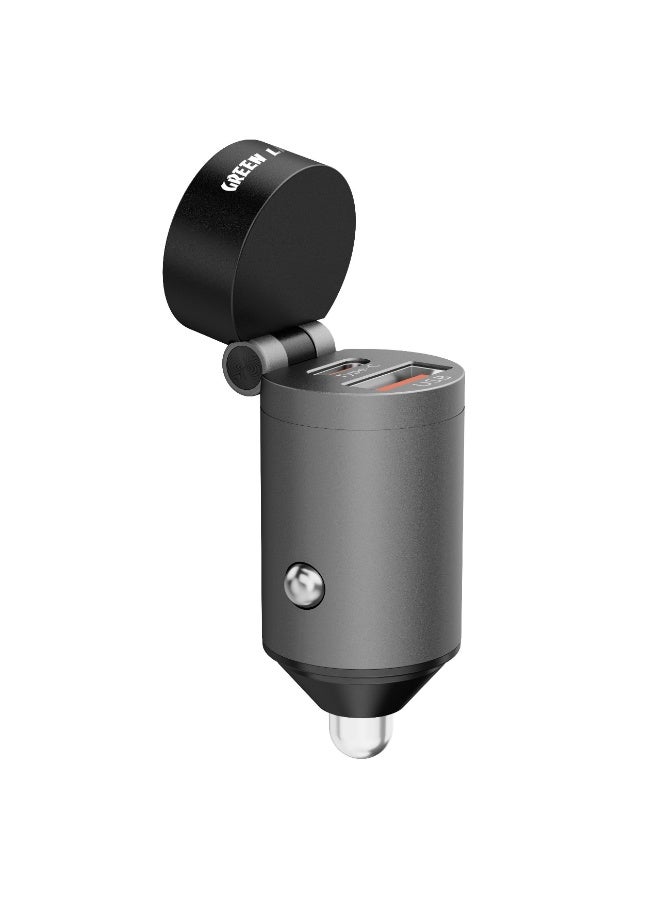 GREEN LION Tracker Dual Port Car Charger with 45 Days Standby &Heat Dissipation / Type-C , USB-A Port / PD 30W Output , QC 18W Max / Application iOS 'Find My' / Connecting Range 10m - Black - Image 1