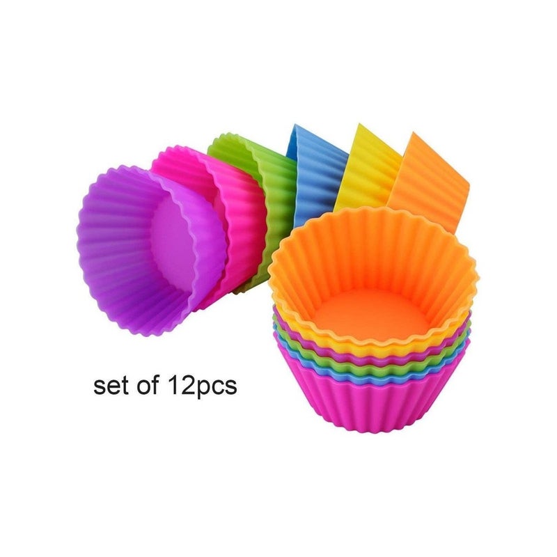 12 Cup Muffin and Cupcake Baking Pan – Reusable Non-Stick Alloy Cake Mold with 12 Colored Silicone Cups – Standard Size Cupcake Tray for Muffins, Cupcakes, Mini Cakes, Desserts and Home Kitchen Baking Supplies - Image 3