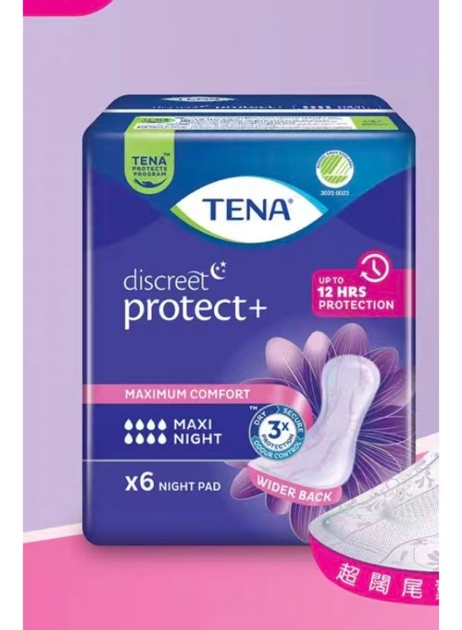TENA Discreet Protect + Maxi Pad Style | Incontinence Lady Pads | Upto 12 Hours Dryness | Triple Protection from leaks, odour and moisture | Dermatologically Tested | Breathable Textile | Length 39.9 cm | 6 Units - Image 1