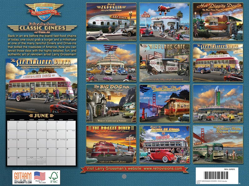 Poster Foundry Classic Diners Calendar 2026 By Larry Grossman Monthly Wall Calender 12 Month | American Made In The USA - Image 2