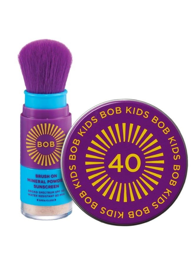 Brush On Block BOB KIDS Duo Pack SPF Sun Protection, SPF 30 Mineral Powder Sunscreen & SPF 40 Kids Sun Protection Balm, Broad Spectrum, Fragrance Free, Water Resistant - Image 1